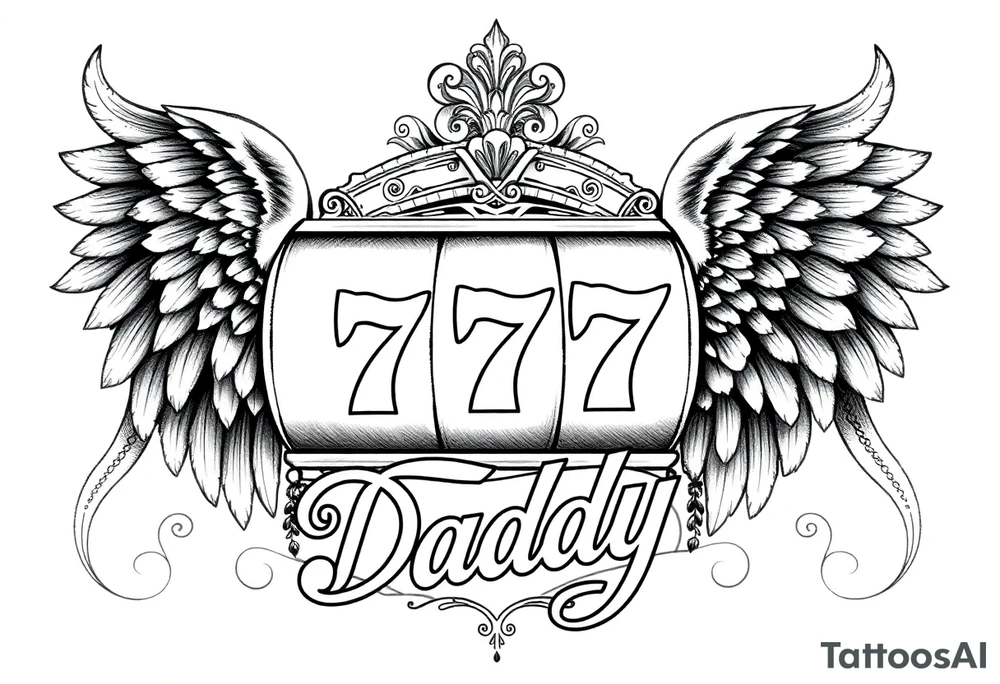 Slot machine with 777 and the word Daddy with angel wings tattoo idea