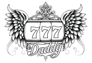 Slot machine with 777 and the word Daddy with angel wings tattoo idea