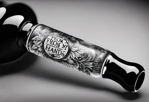 Glass oil burning pipe in a hand. 
Underneath the hand the text,  'from my cold dead hands ' tattoo idea