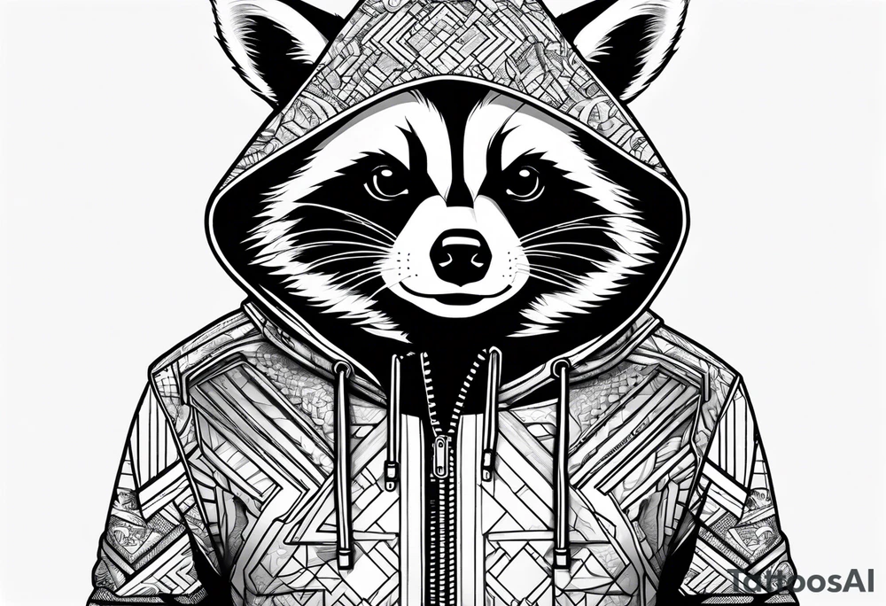Raccoon wearing a Superman hoodie tattoo idea