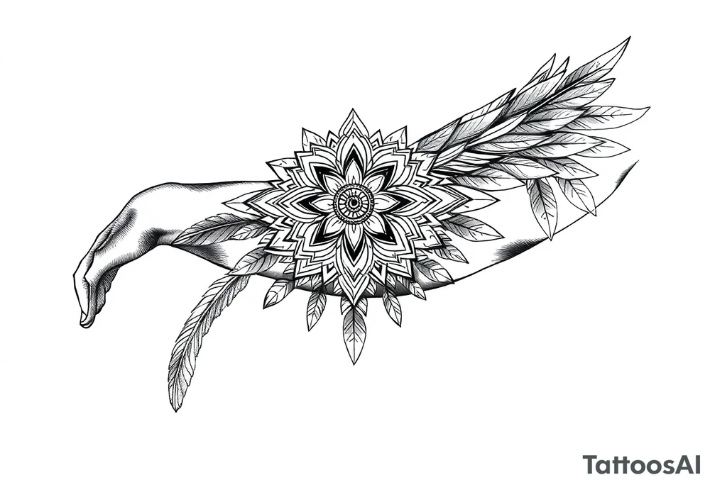 spiritual feathers ornamental mandala shaman tattoo idea
