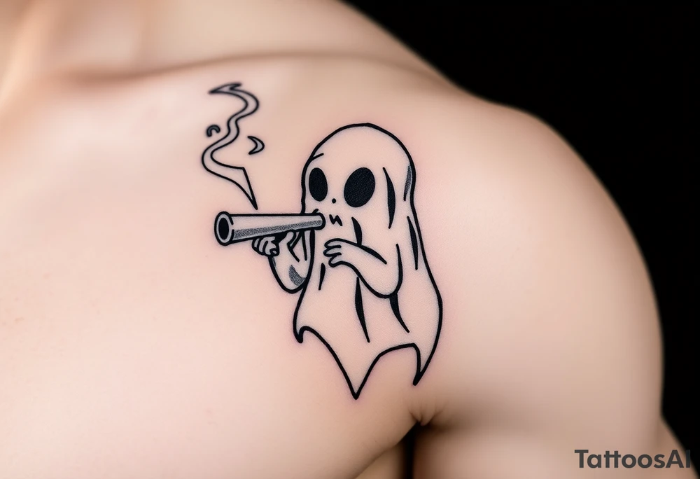 Cute ghost smoking a bong tattoo idea