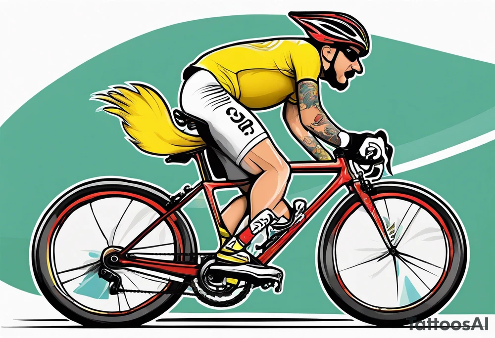 A silly goose riding a drop bar road bike like it’s in the Tour de France tattoo idea