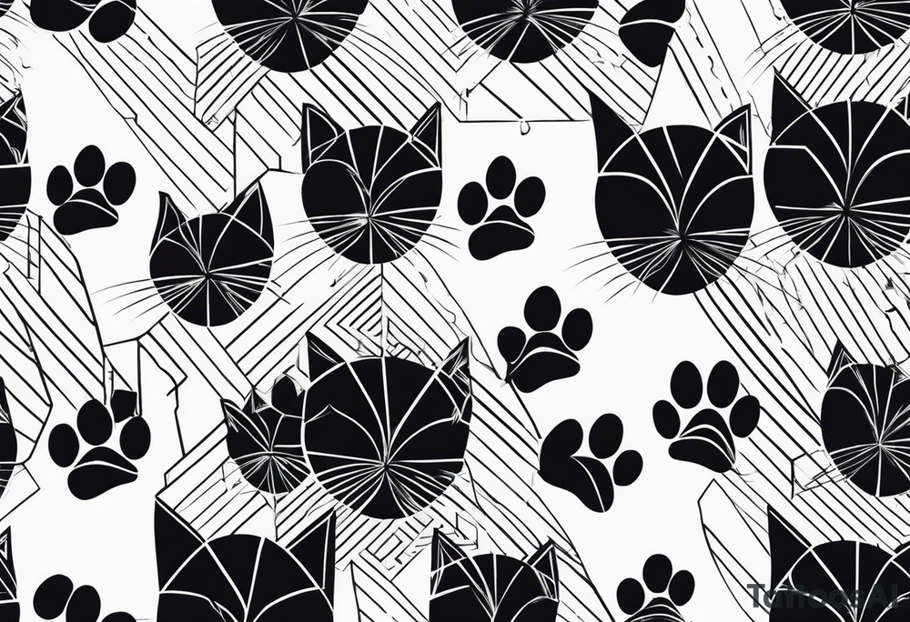 cat, abstract, geometric, lines, halftone, splatter, cat paw tattoo idea cat, abstract, geometric, lines, halftone, splatter, cat paw tattoo idea