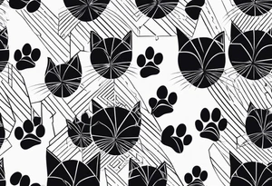 cat, abstract, geometric, lines, halftone, splatter, cat paw tattoo idea