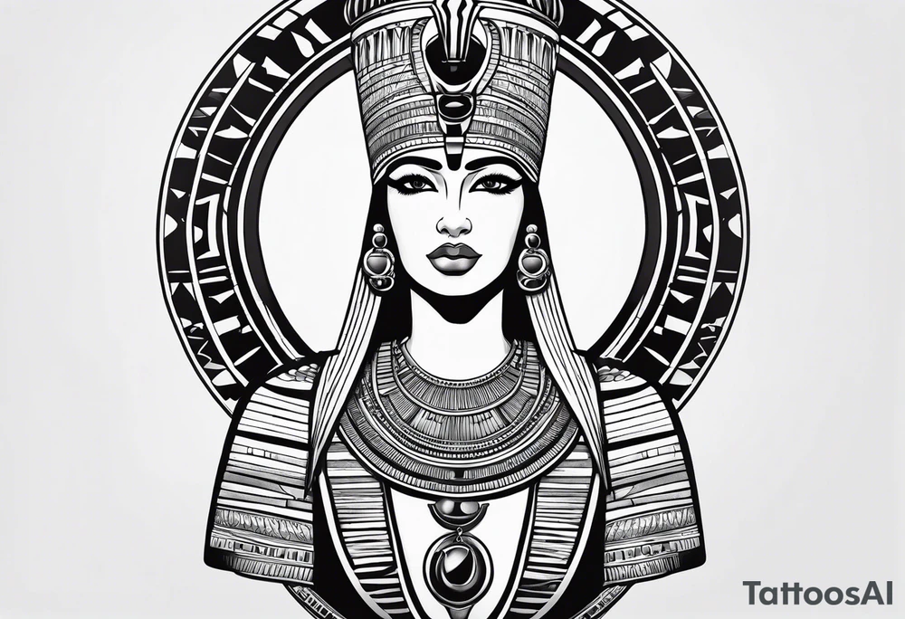 black and white Egyptian goddess Isis tattoo idea