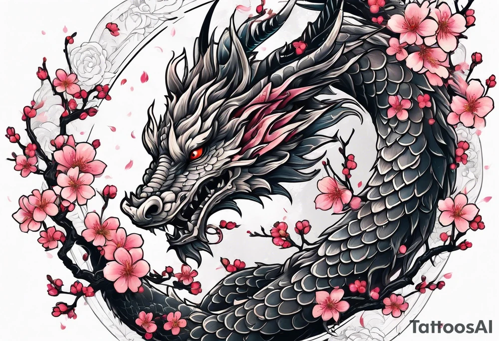 A dragon with wings covered in cherry blossoms tattoo idea