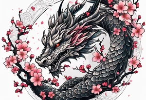 A dragon with wings covered in cherry blossoms tattoo idea