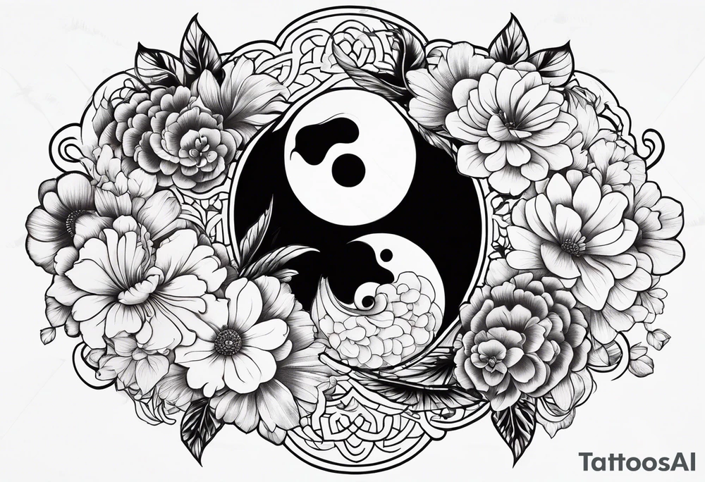 Best friend yin Yang incorporated with flowers tattoo idea