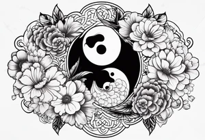 Best friend yin Yang incorporated with flowers tattoo idea