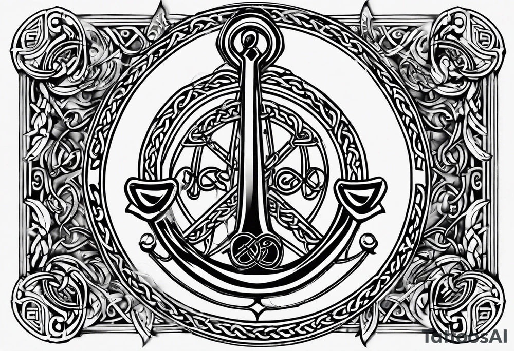 Celtic styling, anchor, bass clef note, treble clef note, dog paw print, half sleeve, forearm tattoo idea