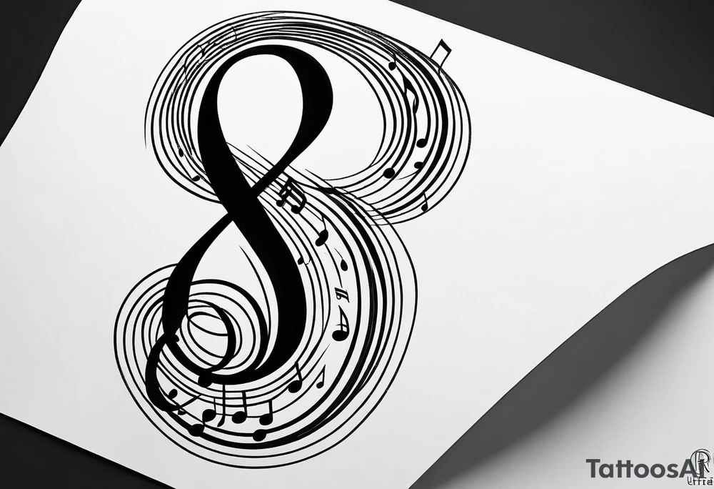 Minimalist line work tattoo, depicting musical
Notes in the shape of letters “R” and “L”. tattoo idea