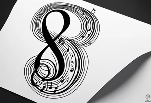 Minimalist line work tattoo, depicting musical
Notes in the shape of letters “R” and “L”. tattoo idea