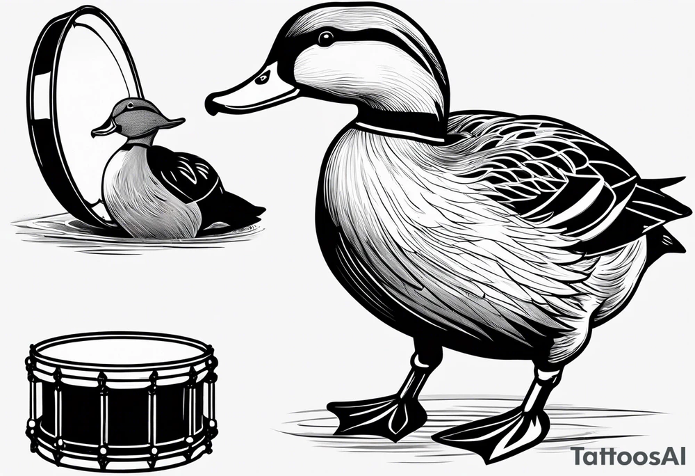 Hunting decoy Duck with a snare drum and drum sticks tattoo idea
