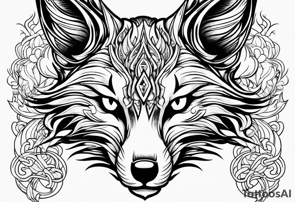 kitsune mask on flame tattoo idea