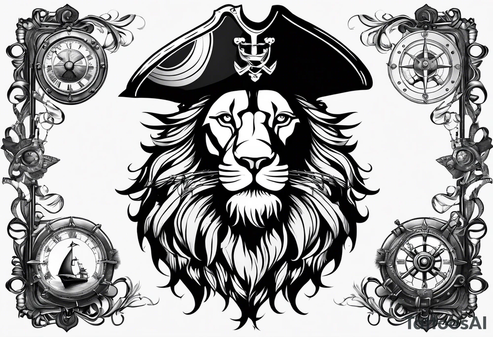 Pirate lion, nautical steampunk theme tattoo idea Pirate lion, nautical steampunk theme tattoo idea