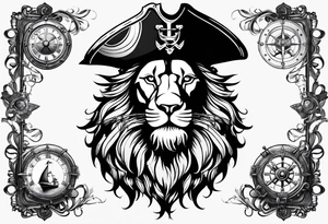 Pirate lion, nautical steampunk theme tattoo idea