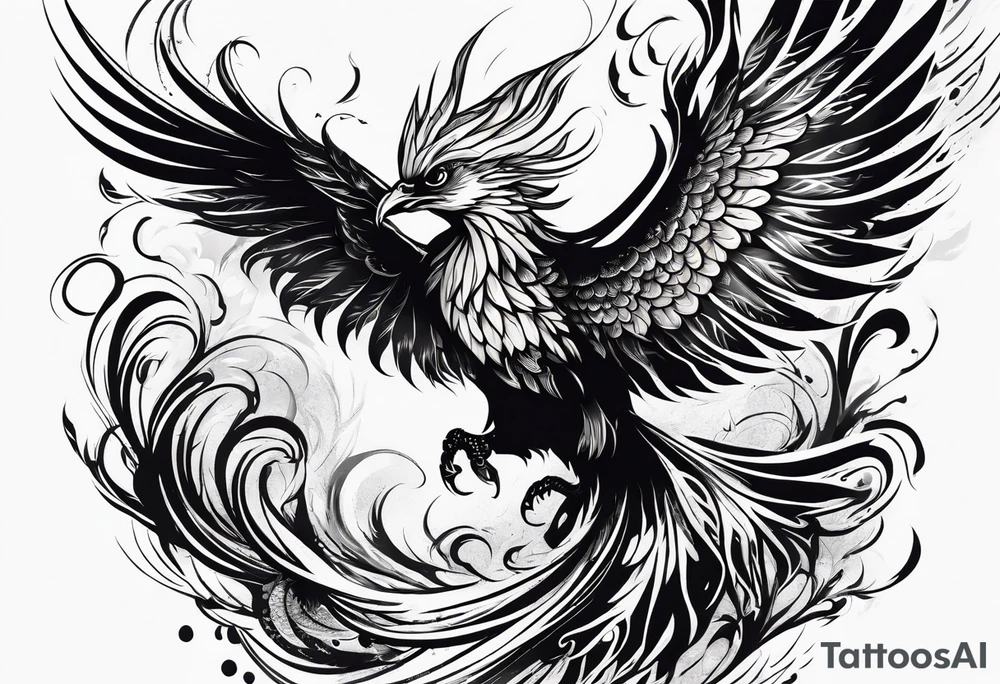 Phoenix bird rising from flames and ashes tattoo idea
