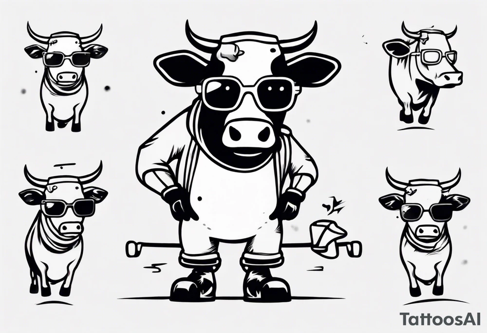 cow snowboarding wearing goggles, very simple linework tattoo idea cow snowboarding wearing goggles, very simple linework tattoo idea