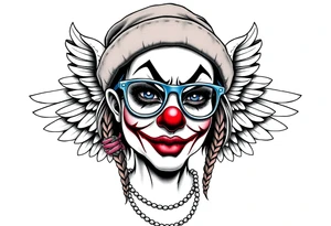 Mexican Clown Girl thug beanie eyeglasses angel wings tattoo idea