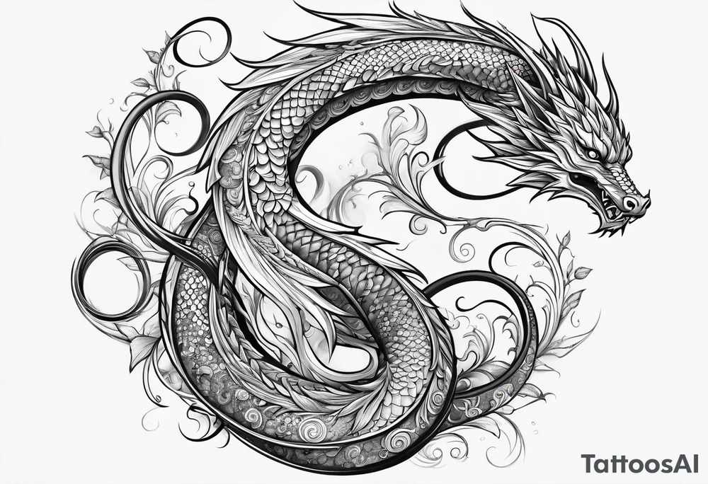 Long dragon long swirly tail girly tattoo idea