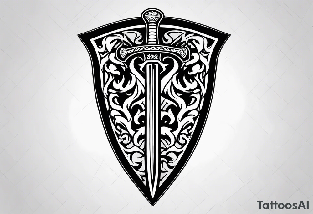 Valhalla flames shield sword tattoo idea
