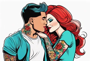 Red haired woman with black haired man tattoo idea