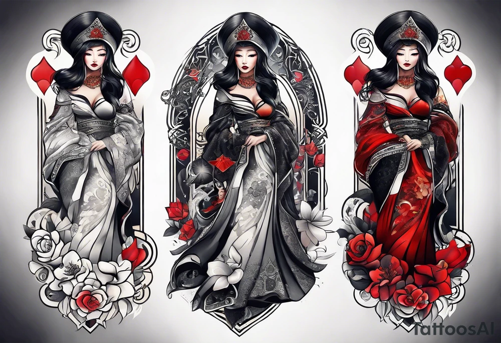 Asian Queen Of Spades tattoo sleeve tattoo idea