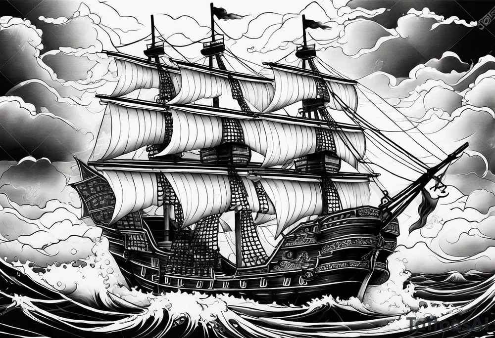 Pirate ship in a storm tattoo idea