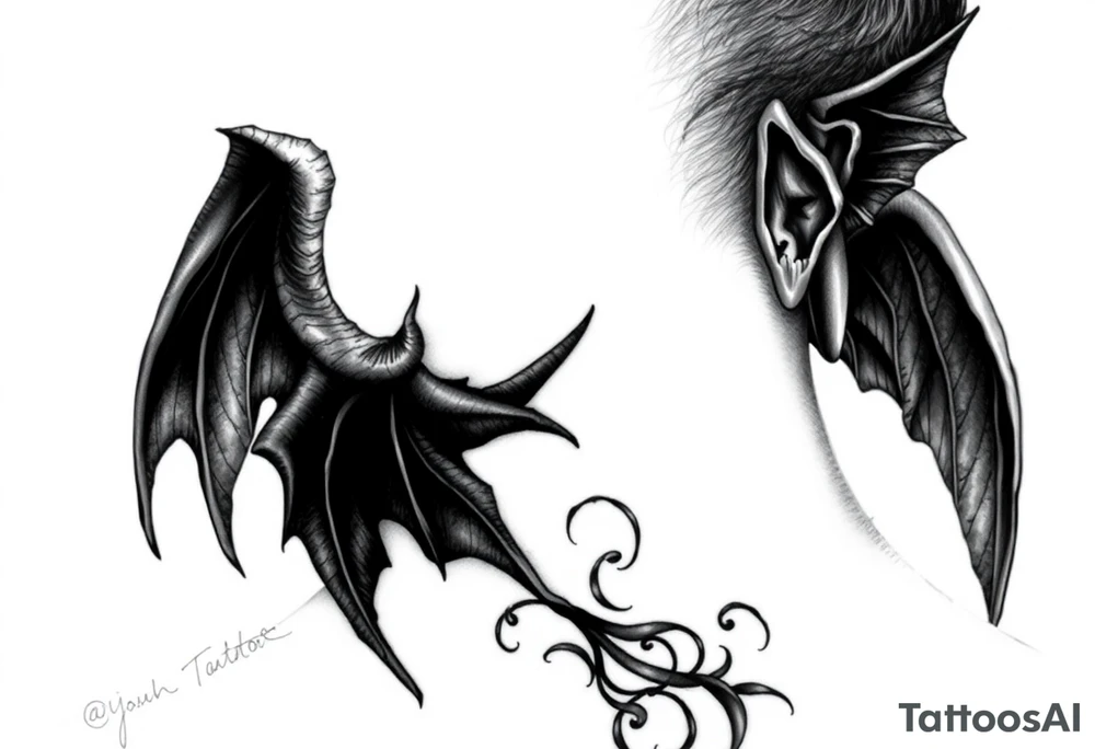 position behind the neck Angel (on the right) whispering in the right ear, demon (on the left) whispering in the left ear. It must be as realistic as possible. tattoo idea