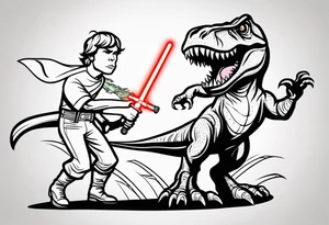 Luke Skywalker and a T-Rex fighting each other with lightsabers tattoo idea