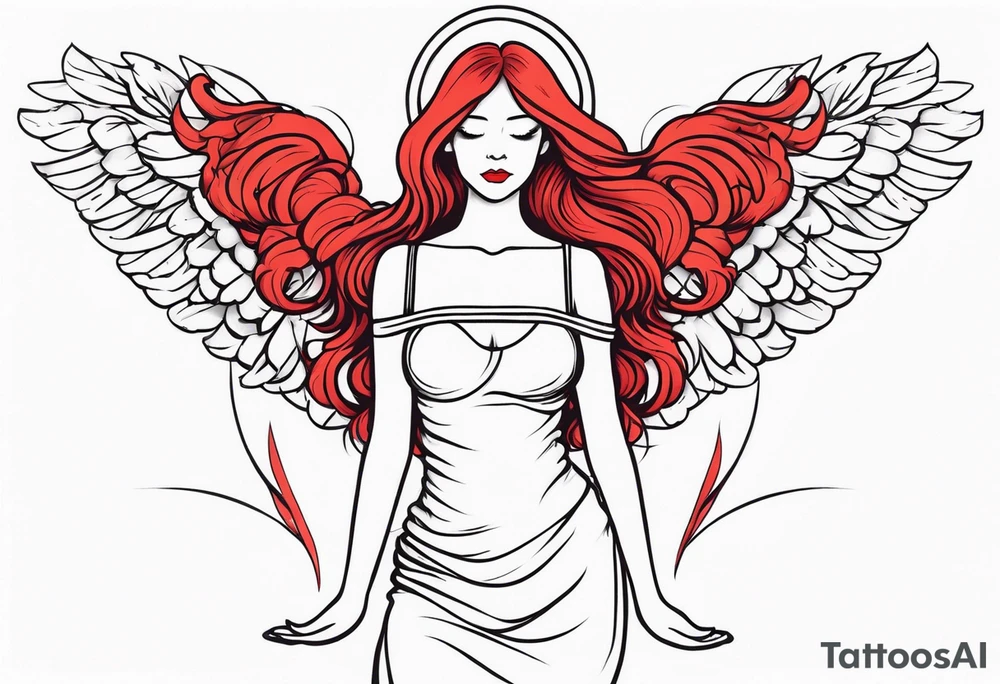 red hair angel girl full body tattoo idea