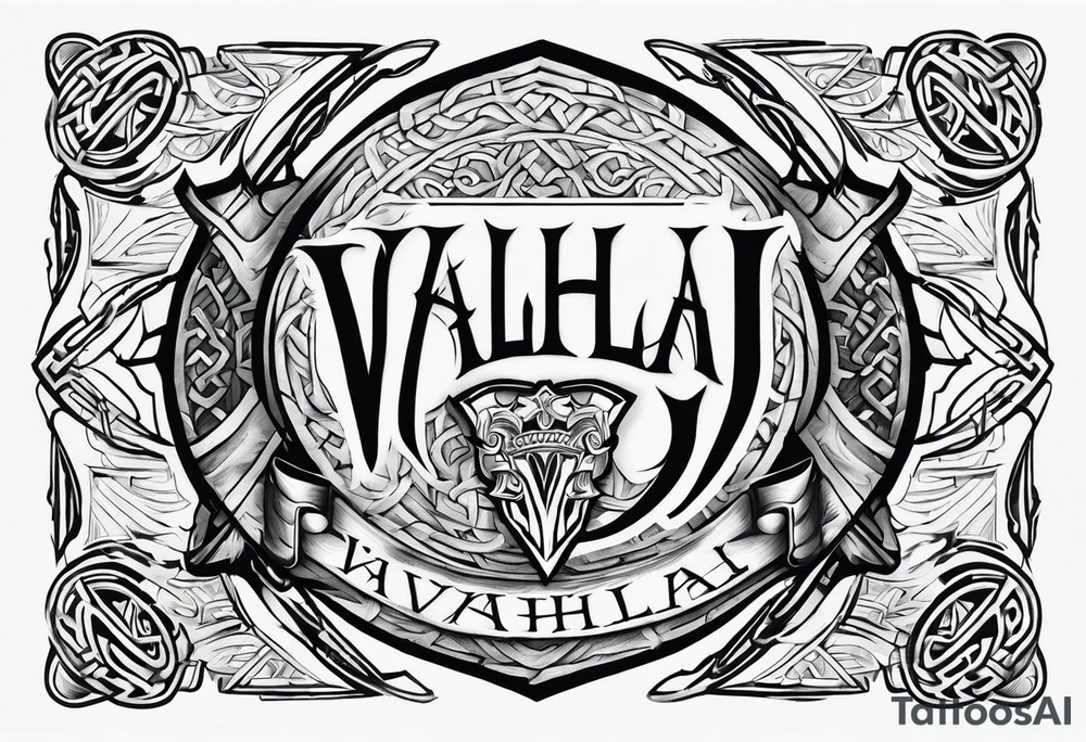 Valhalla viking gods shield hatchet sword tattoo idea