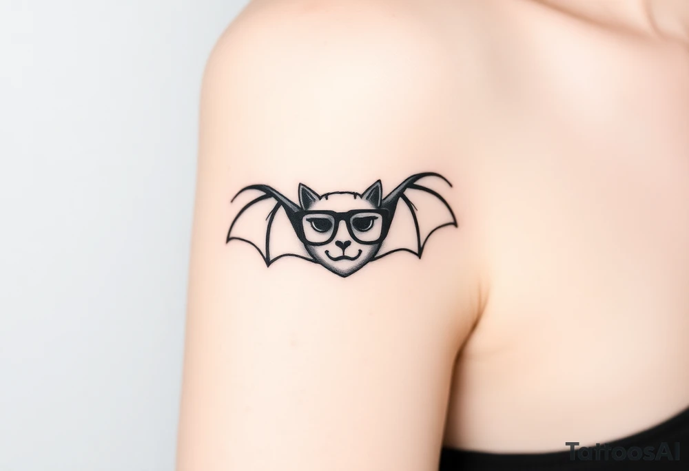 Vampire bat wearing wire framed glasses tattoo idea