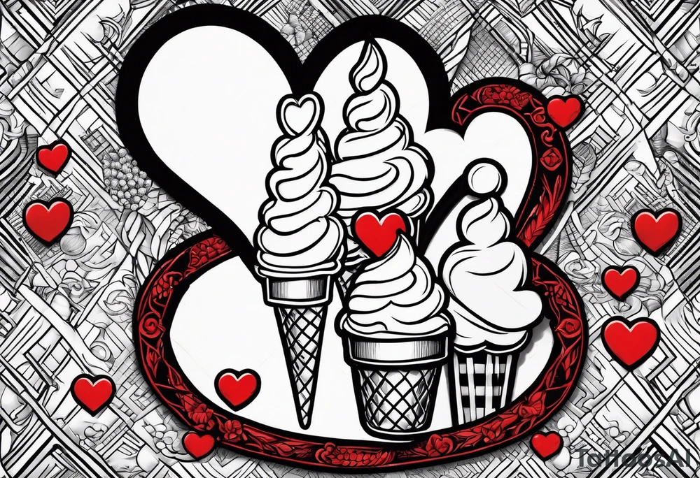 small ice cream cone with small red heart on it somewhere while representing Scotland tattoo idea