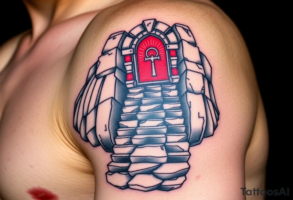 A Stairway to Heaven with an Ankh Gateonly red , blue and black are possible colors) tattoo idea