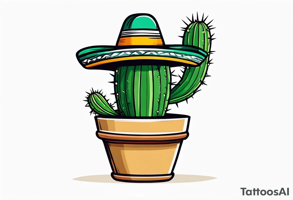Cactus in a pot wearing a sombrero tattoo idea