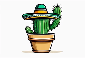 Cactus in a pot wearing a sombrero tattoo idea