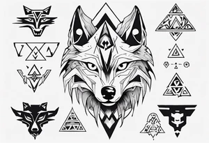 wolf head with zelda symbols mixed into the design tattoo idea