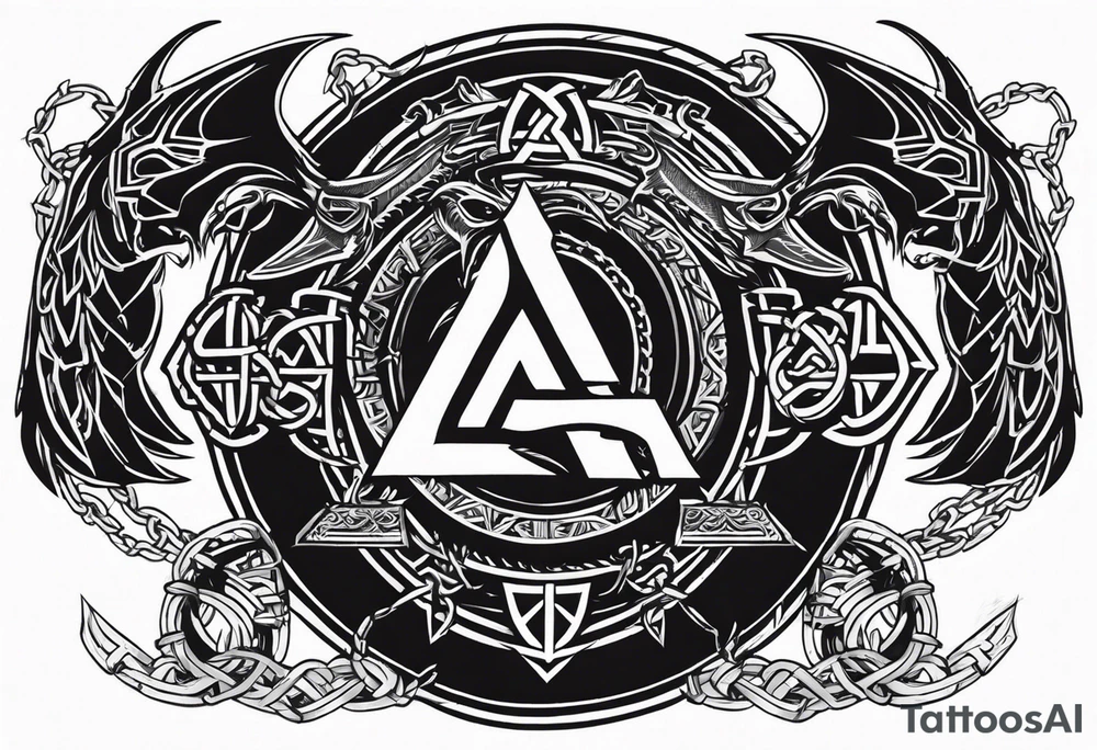 Valhalla sword shield dragon axe barbed wire chains valknut fire tattoo idea Valhalla sword shield dragon axe barbed wire chains valknut fire tattoo idea