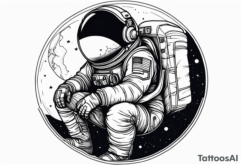 an astronaut hunched over in space from the back holding a planet in his hands tattoo idea