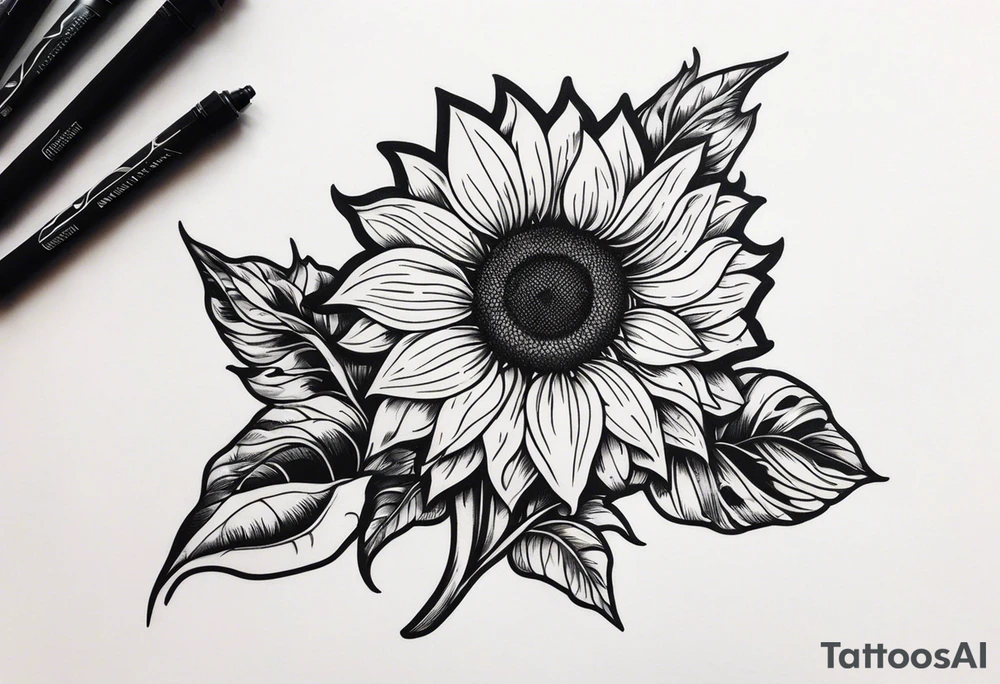 Sunflower arm sleeve tattoo idea