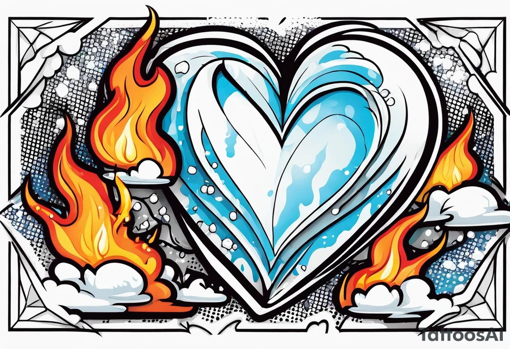 A heart that is covered in ice and also on fire tattoo idea