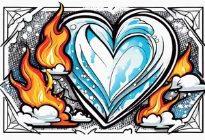 A heart that is covered in ice and also on fire tattoo idea