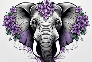 Elephant face covered with lilacs tattoo idea