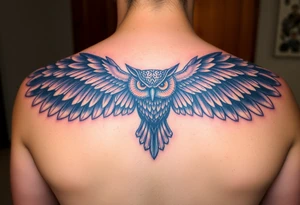 Majestic owl with huge wings spread out tattoo idea