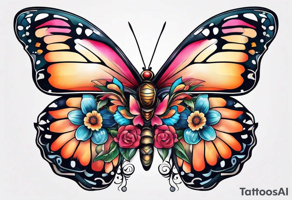 animal butterfly , flower tattoo idea
