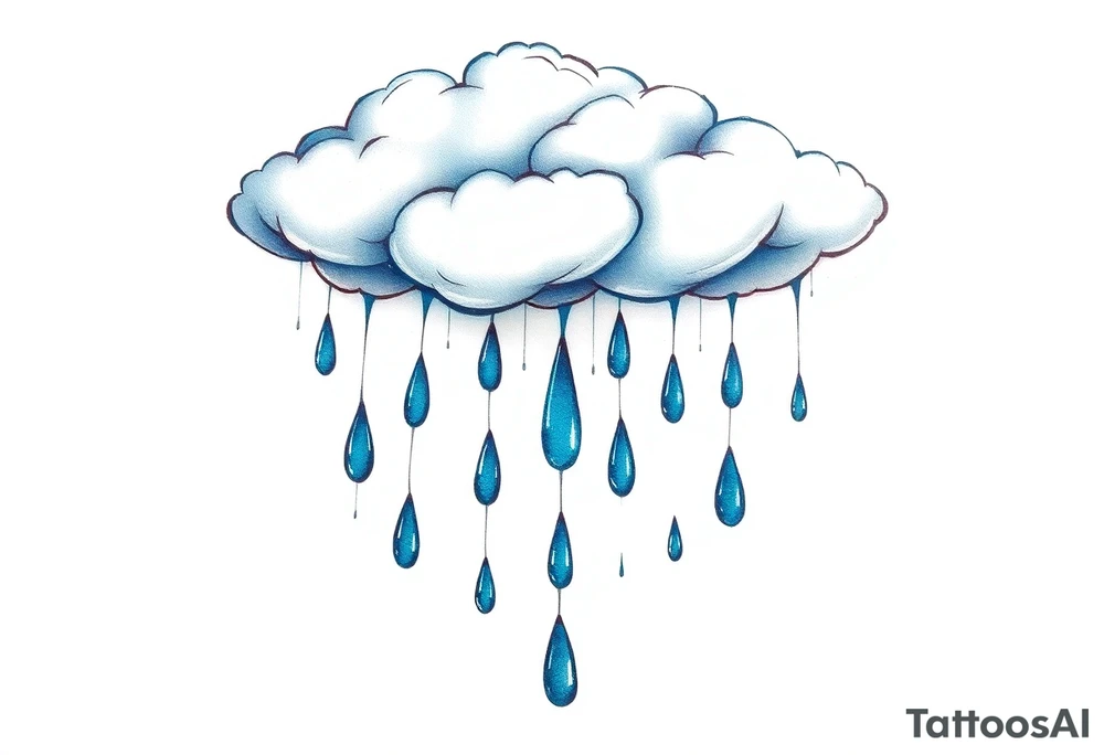 blue rain drops with cloud tattoo idea