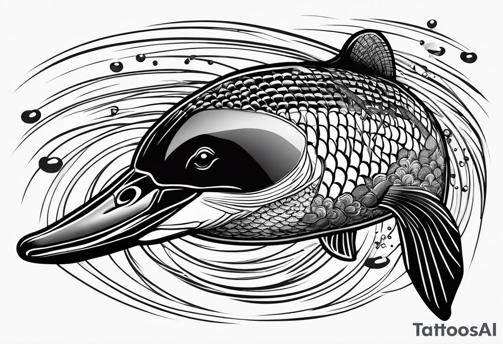 A loon diving with a fish in its mouth tattoo idea