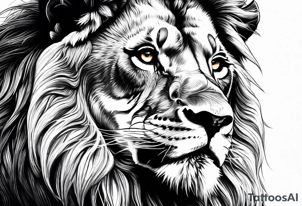 powerful majestic lion, close-up tattoo idea